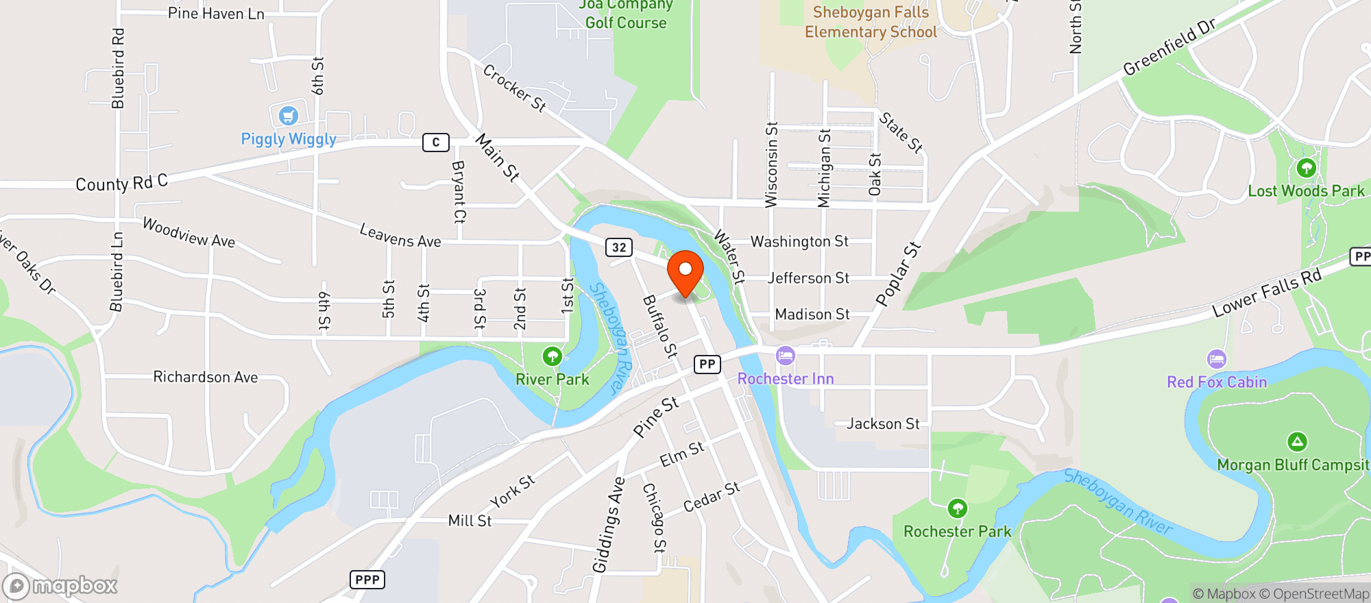 Map showing Falls Liquor Depot