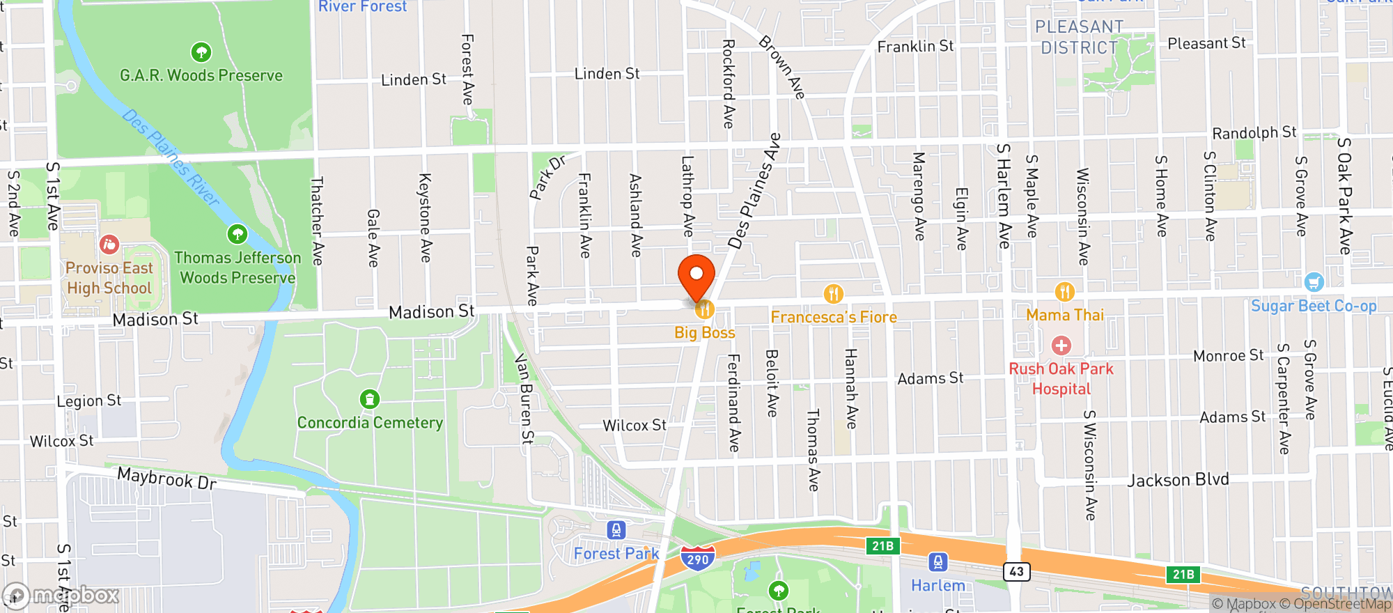 Map showing Suburban Liquors