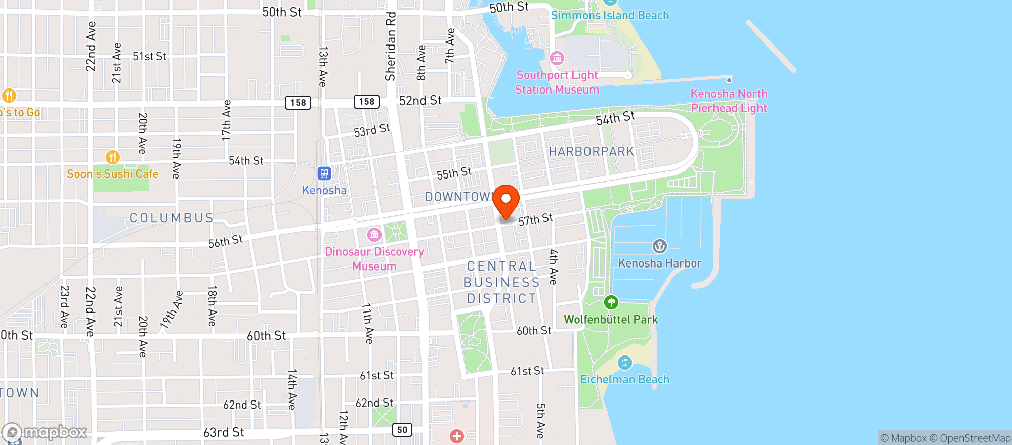 Map showing Kaisers Pizza & Pub