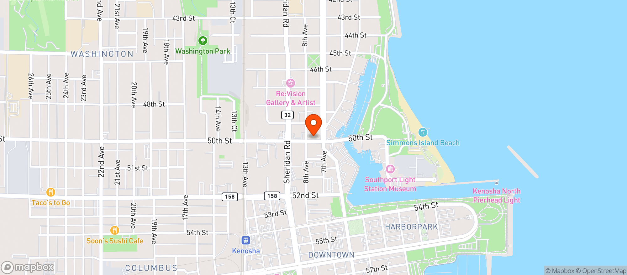 Map showing Port Of Kenosha Beverage House