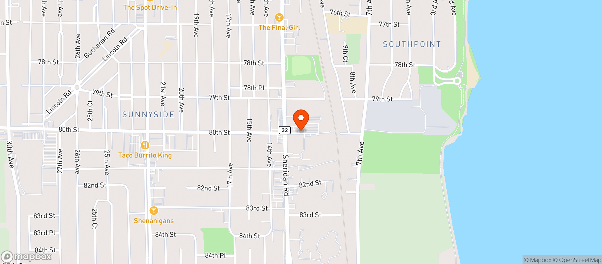 Map showing Sheridan Lanes
