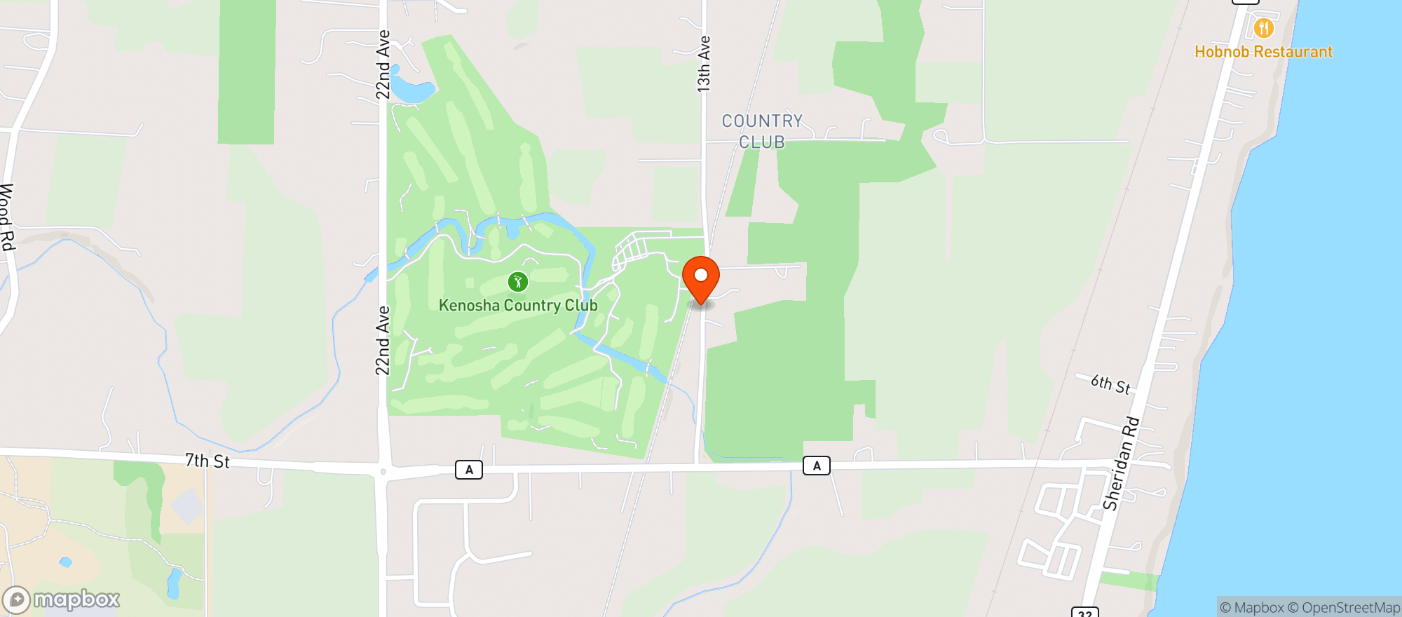 Map showing Kenosha Country Club