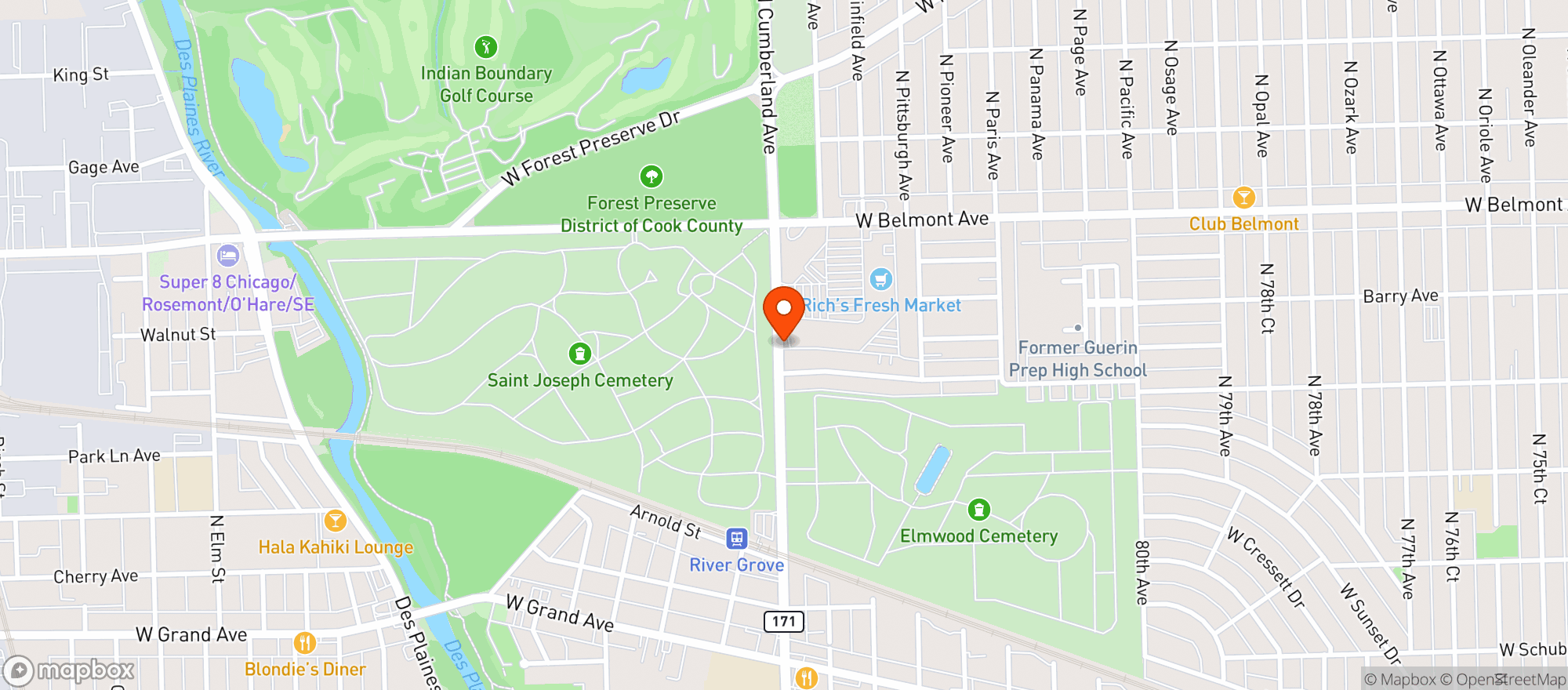 Map showing BINNY'S BEVERAGE DEPOT - RIVER GROVE