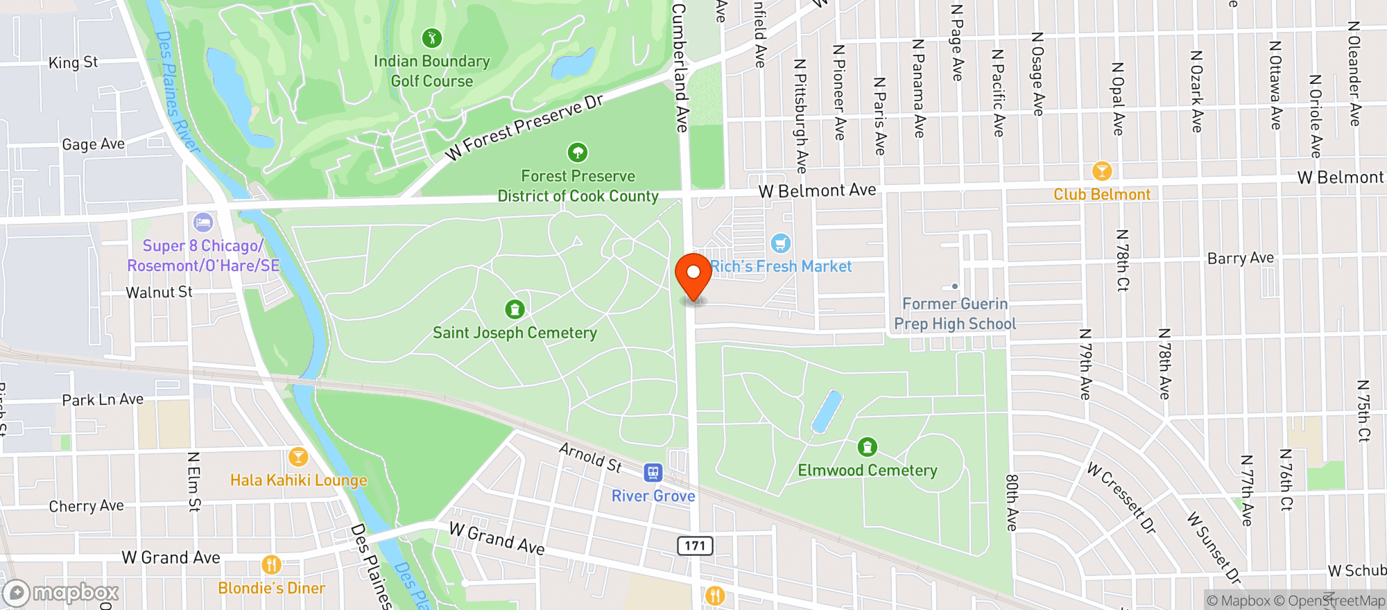 Map showing Indian Boundary Golf Course