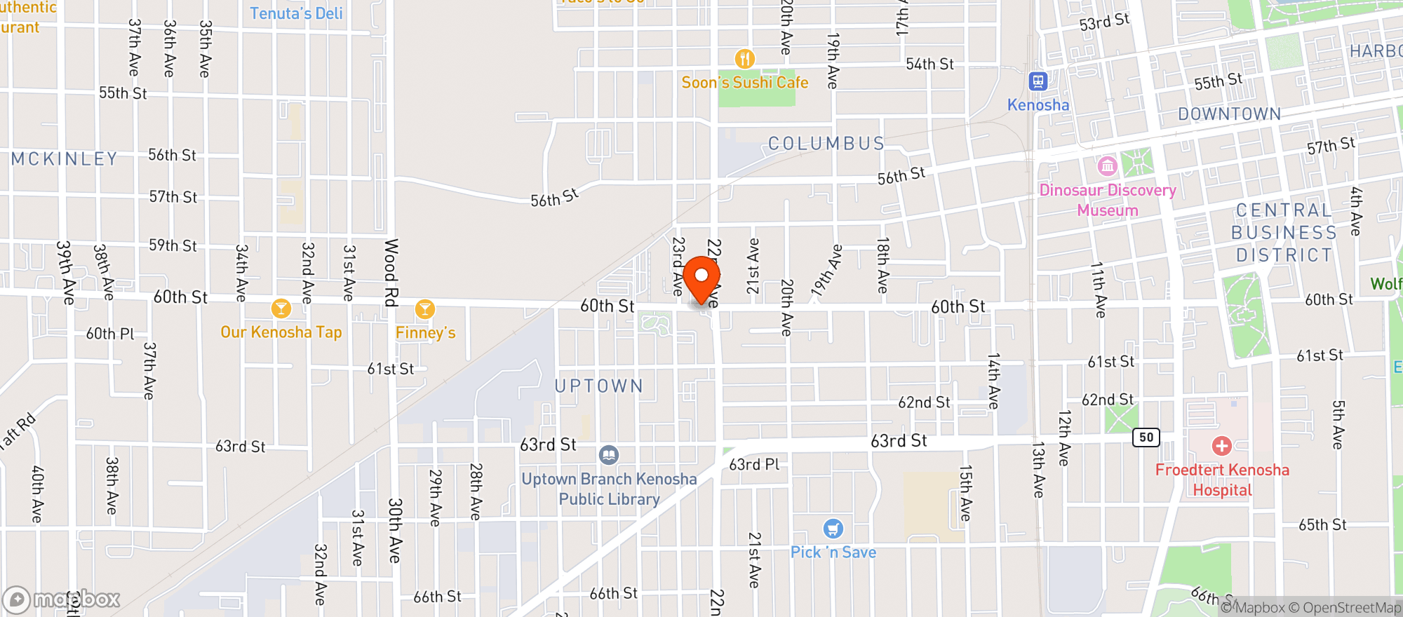 Map showing Kenosha Gas Stop