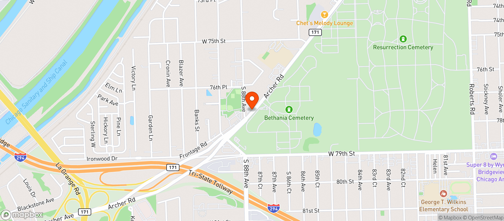 Map showing E & M Liquors