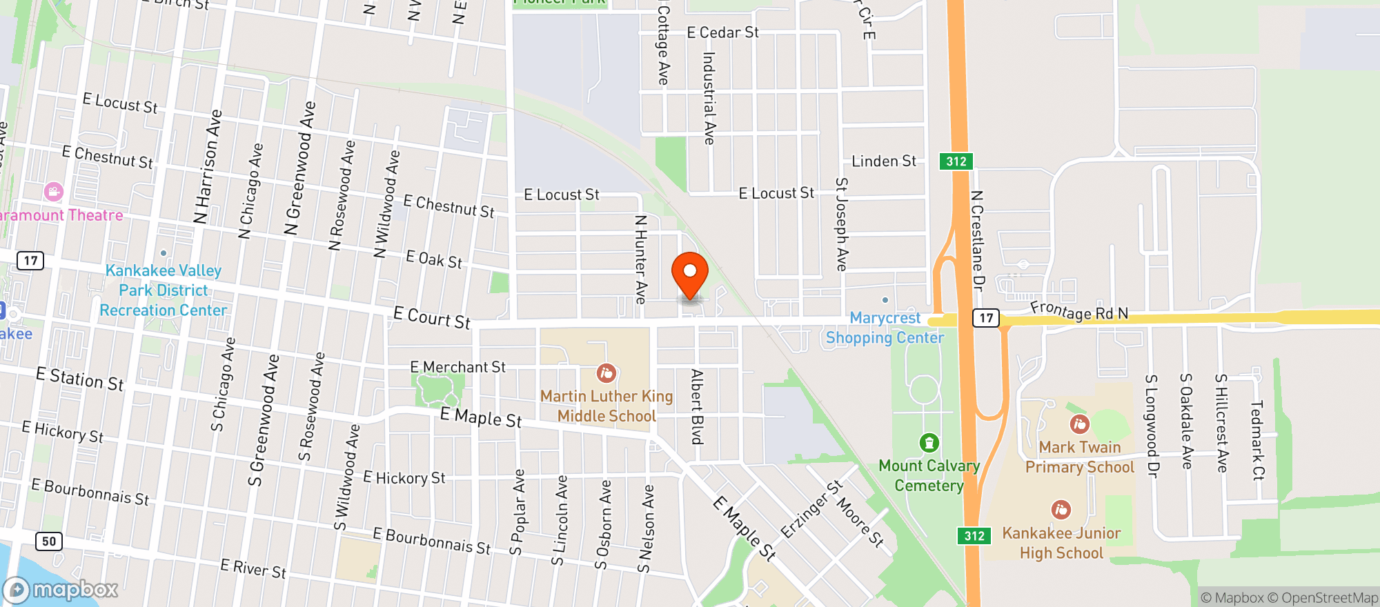 Map showing Kankakee Plaza Food & Liq