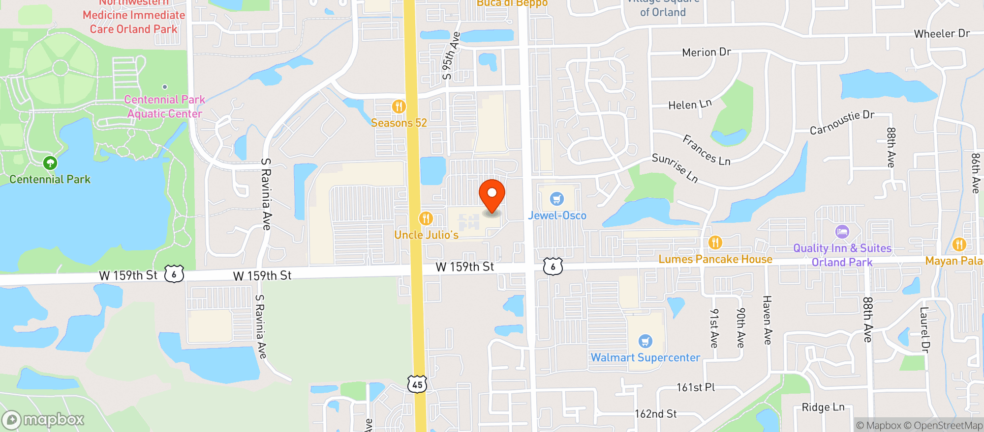 Map showing Binny's Bev Depot - Orland Park