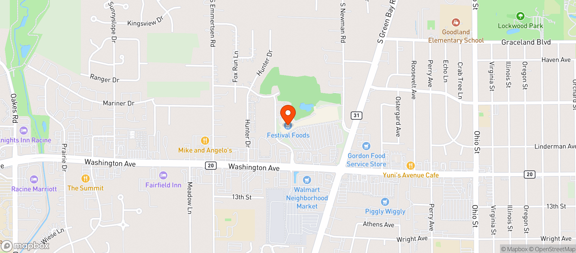 Map showing Festival Foods Mount Pleasant #2710