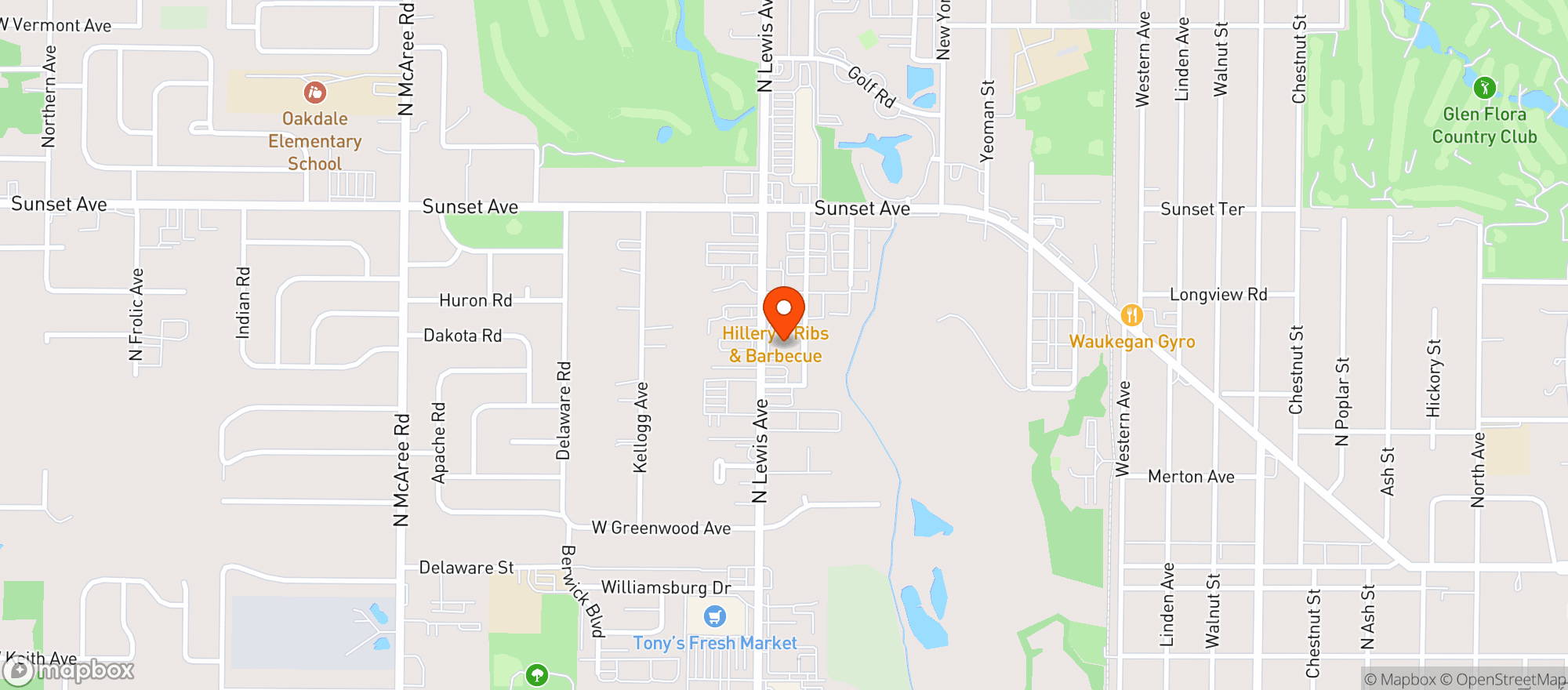 Map showing Sunset Lanes