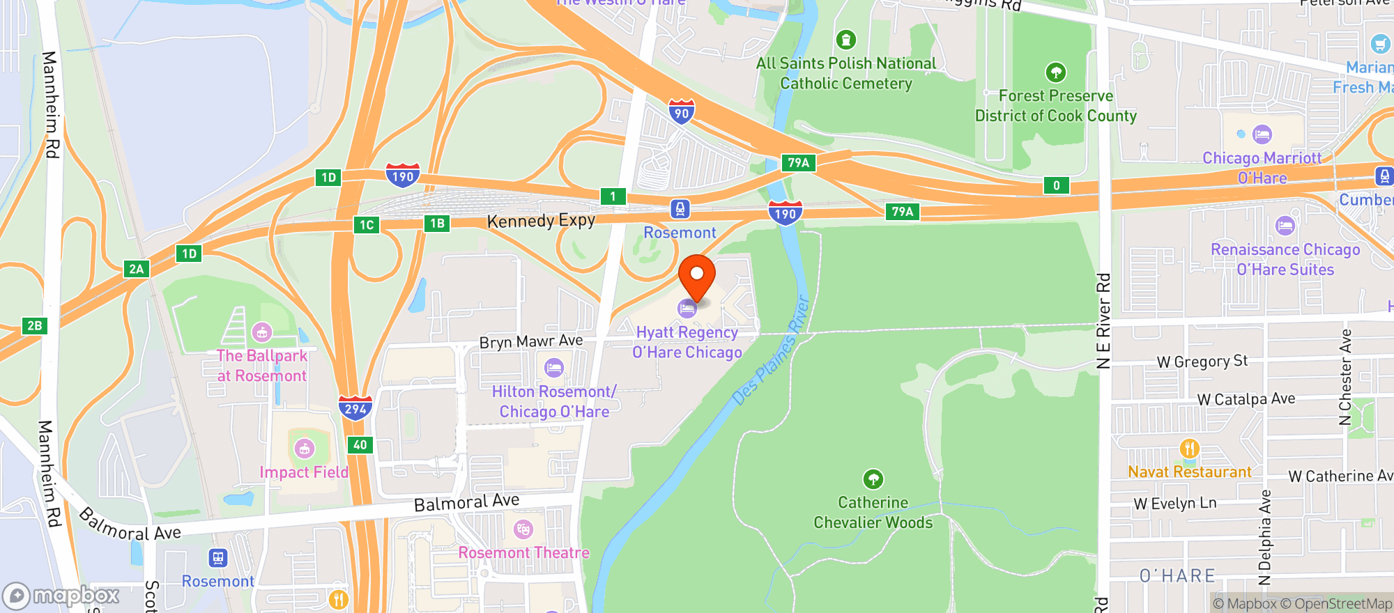 Map showing Hyatt Regency O'Hare Chicago