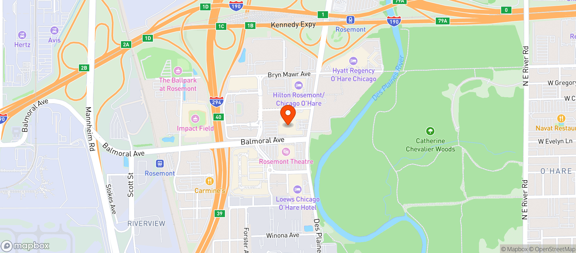 Map showing Aloft Chicago O Hare