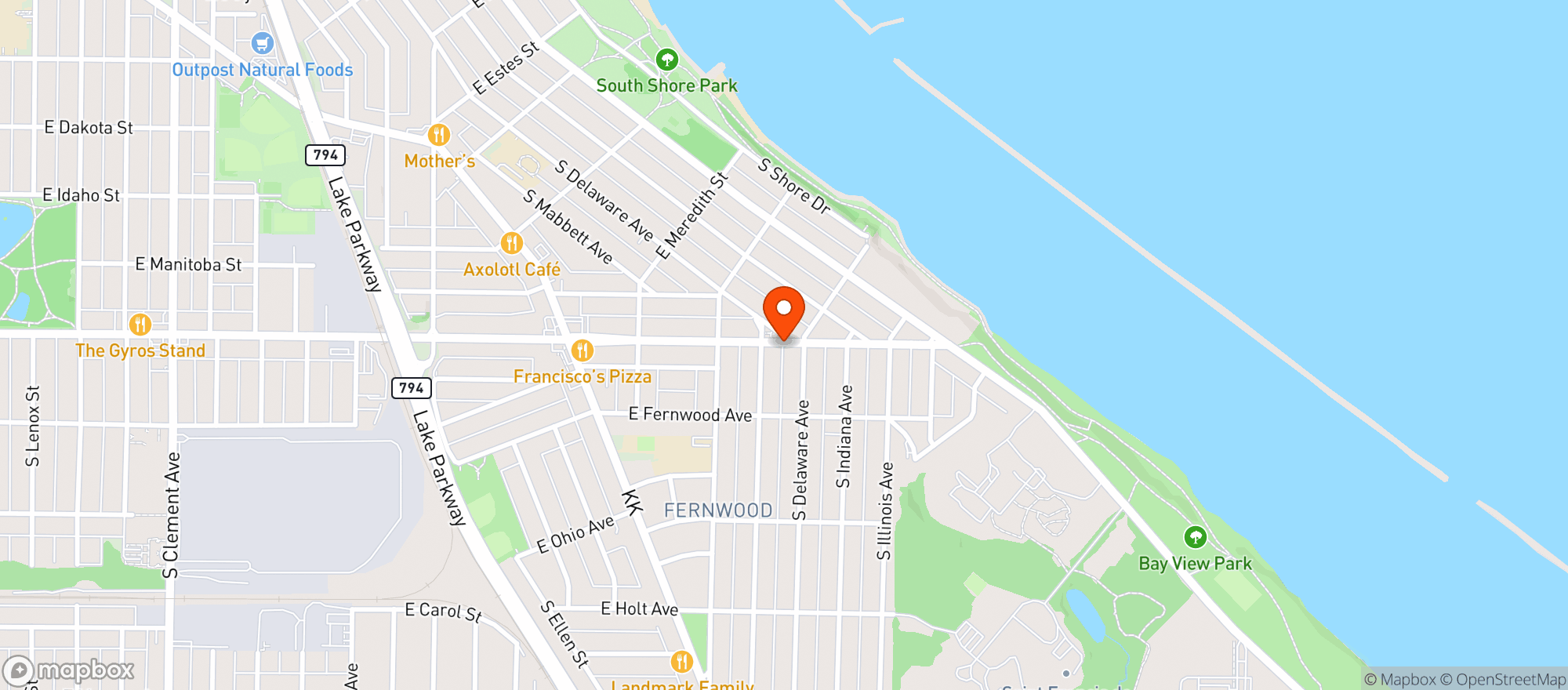 Map showing Bert's In Bayview
