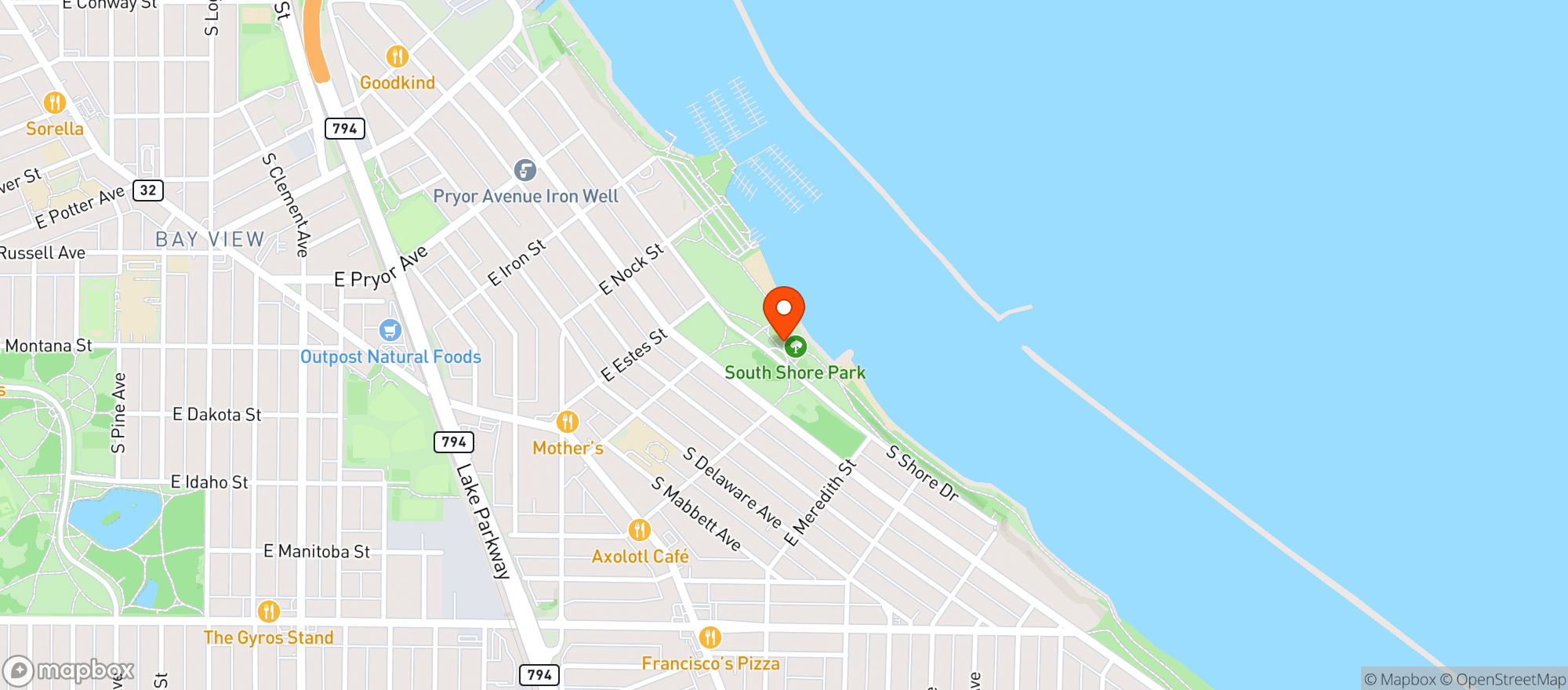 Map showing South Shore Terrace Kitchen & Beer Garden