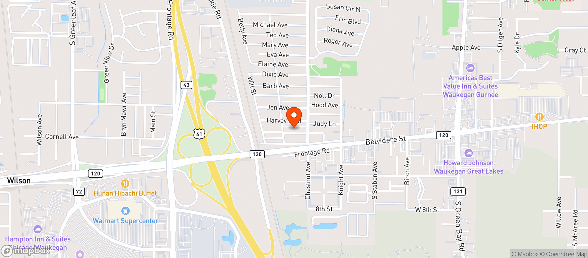 Map showing Lucky Jacks Gaming