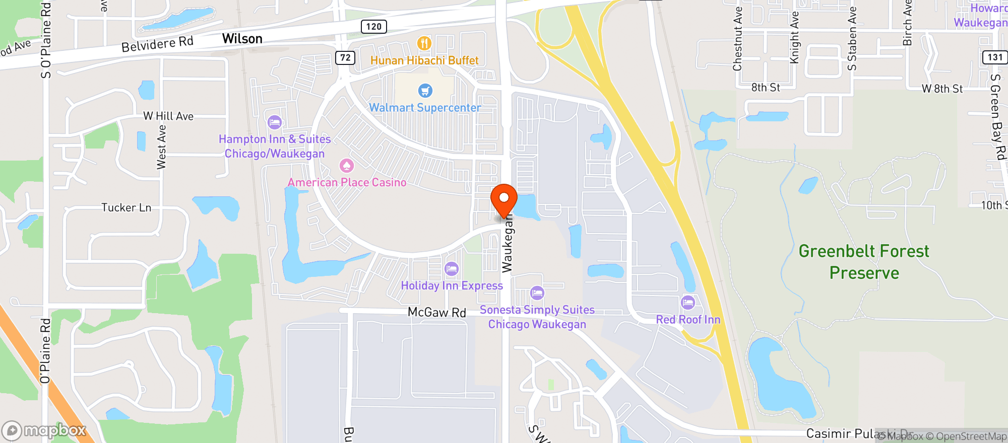 Map showing Ivy Hall Waukegan
