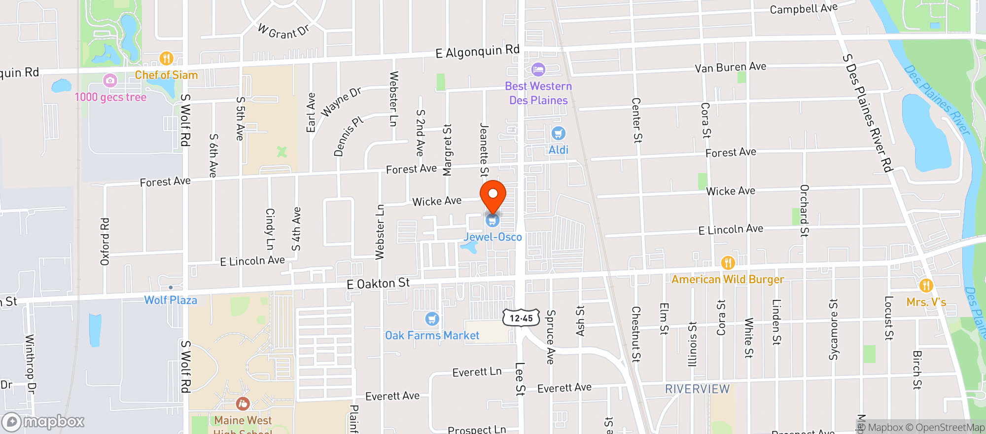 Map showing Jewel Osco #3425
