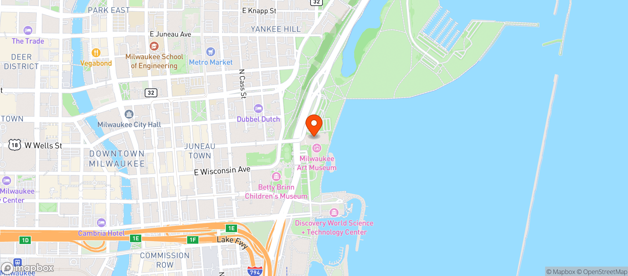 Map showing Milwaukee Art Museum