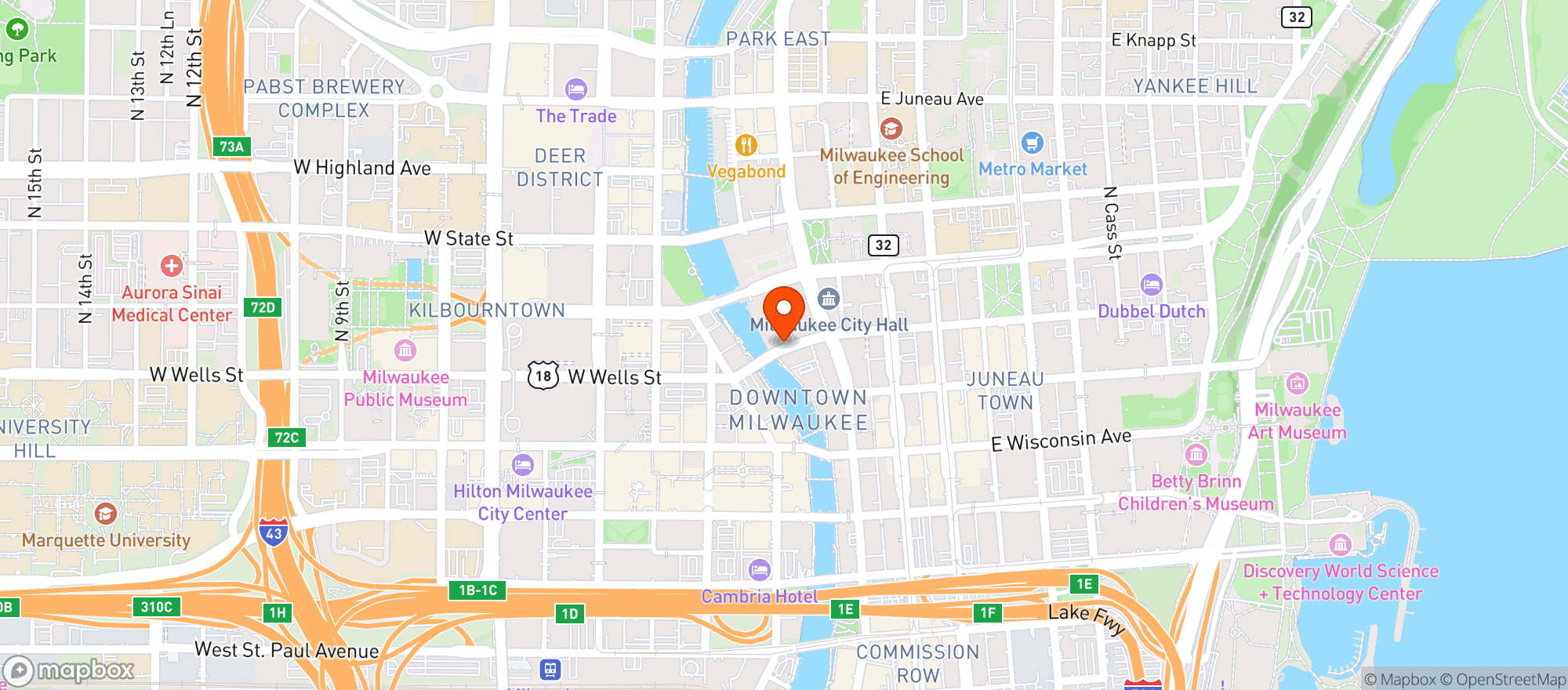 Map showing Milwaukee Repertory Theater