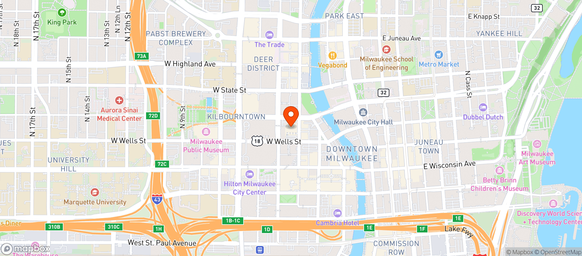 Map showing Hyatt Regency Milwaukee