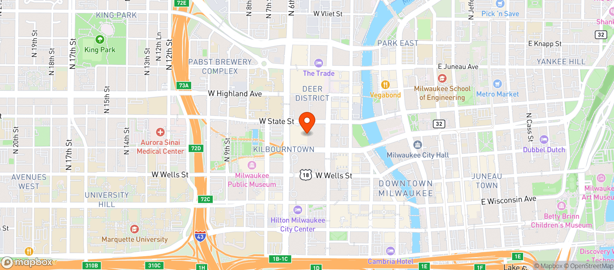 Map showing Miller High Life Theatre