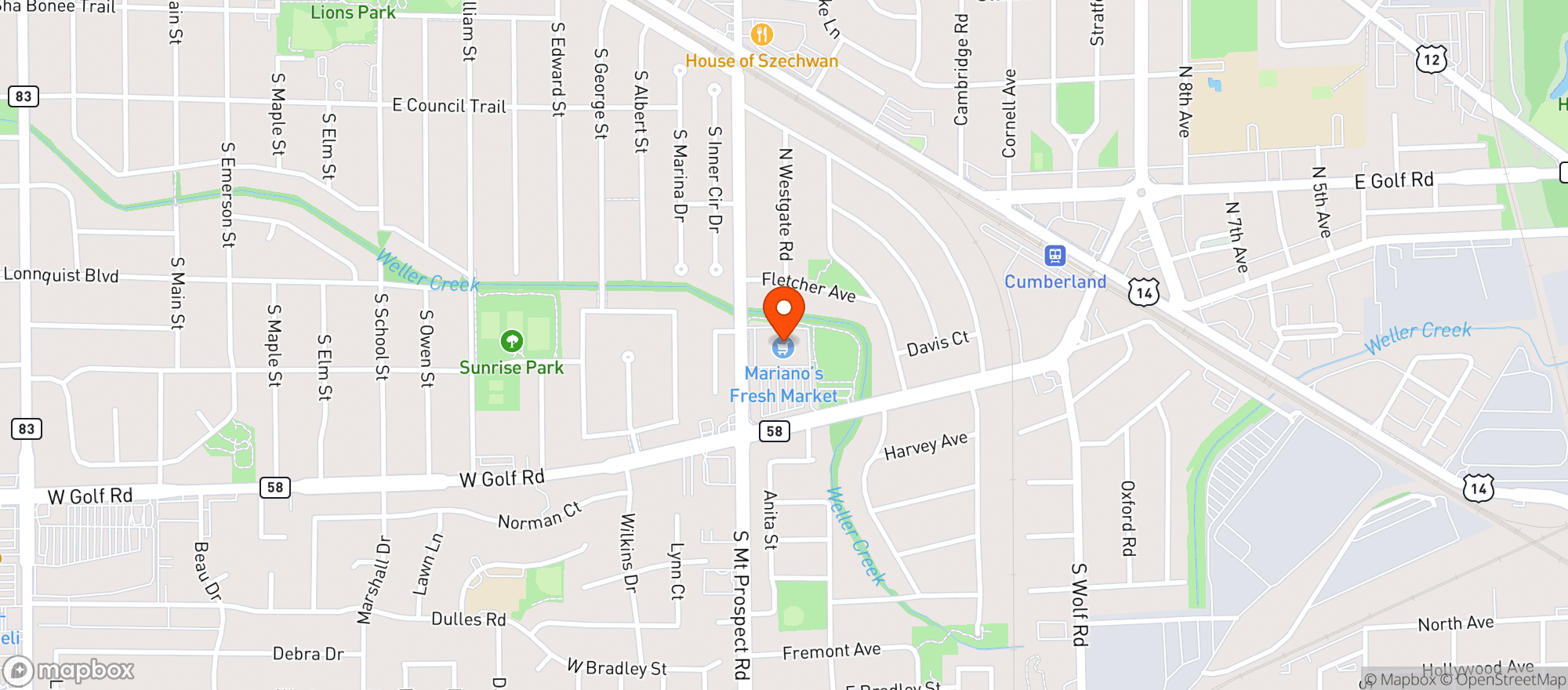 Map showing Roundys Chicago (531) - 00541 - Marianos - Des Plaines