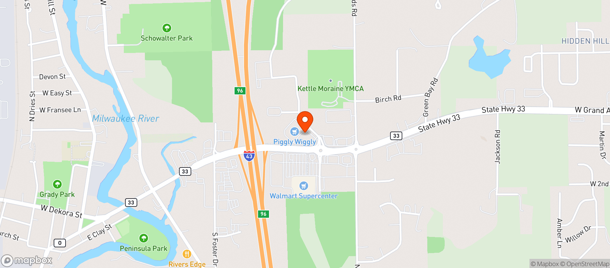 Map showing Piggly Wiggly(L)Saukville