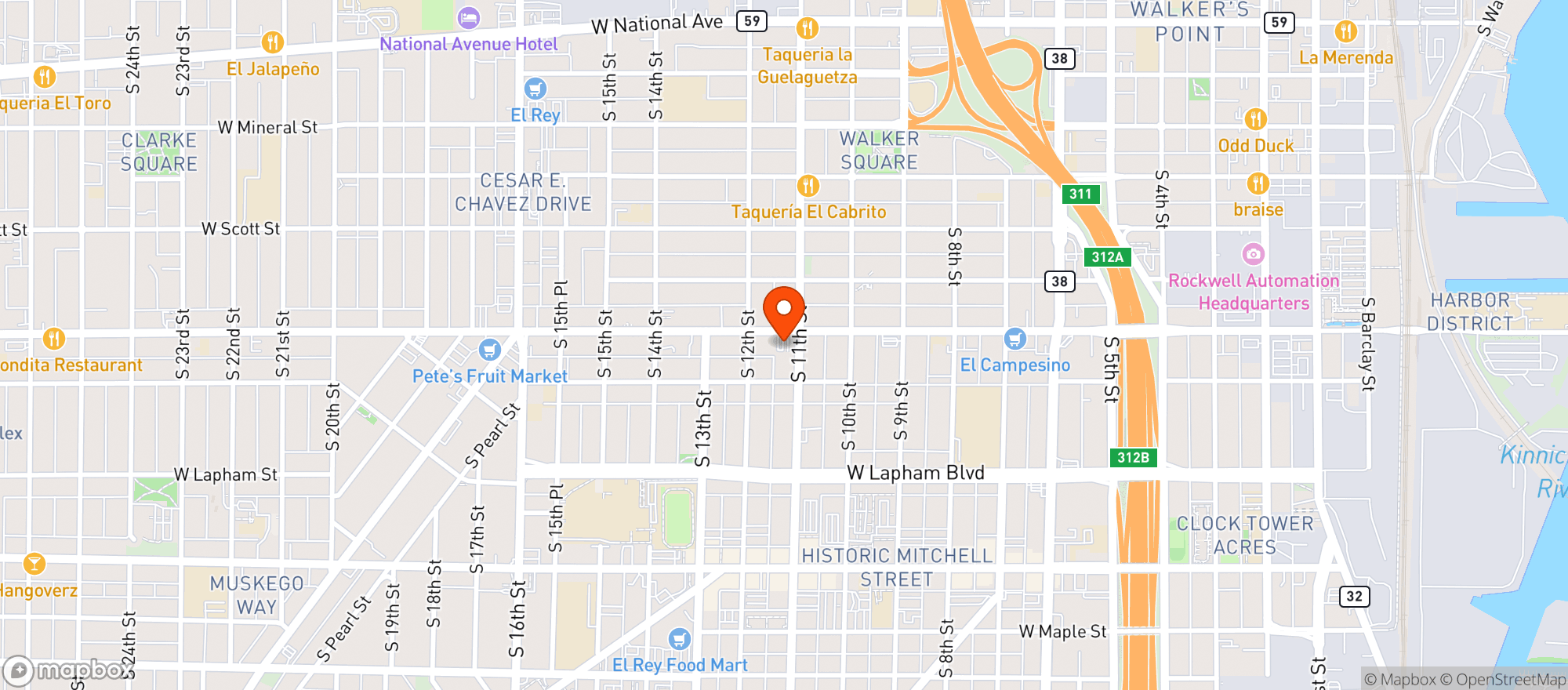 Map showing Festival (L)-West Allis