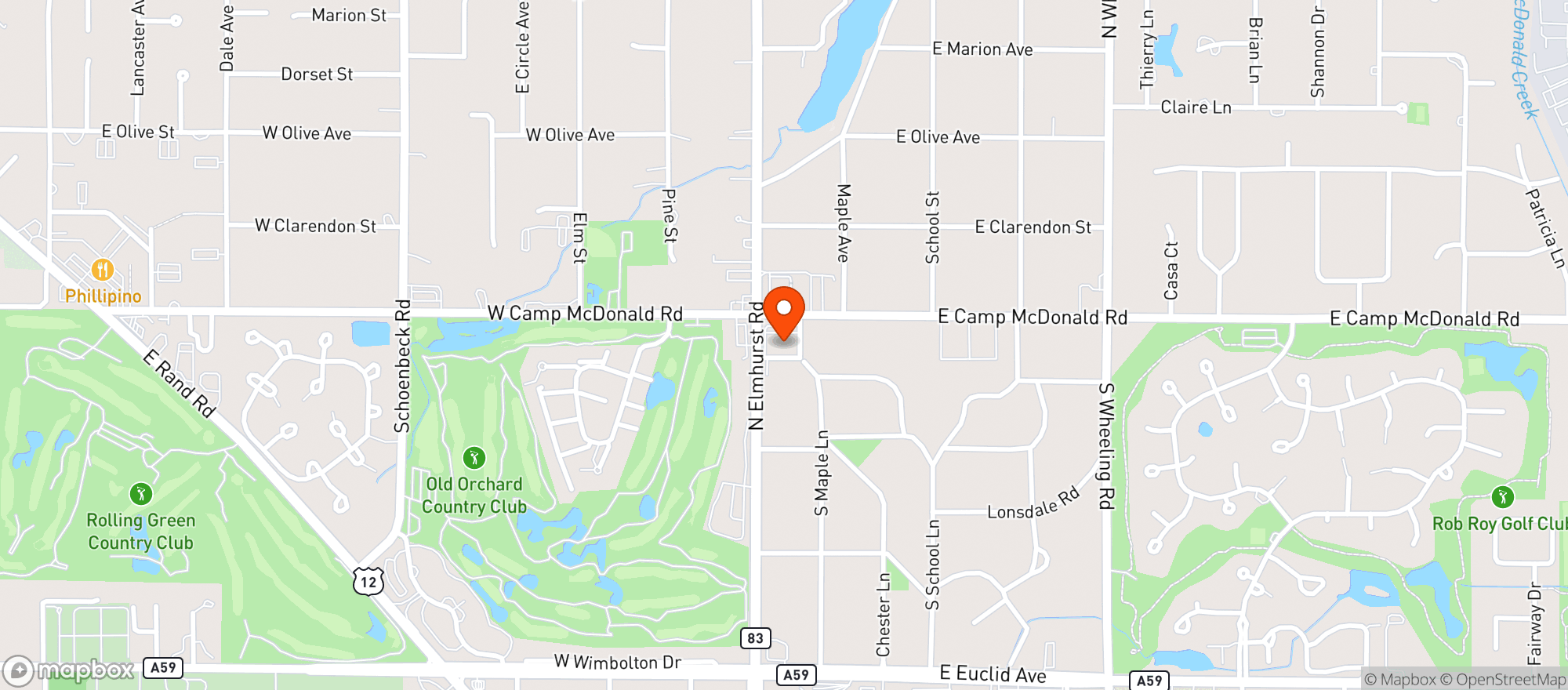 Map showing GARFIELD S BEV WAREHOUSE - PROSPECT