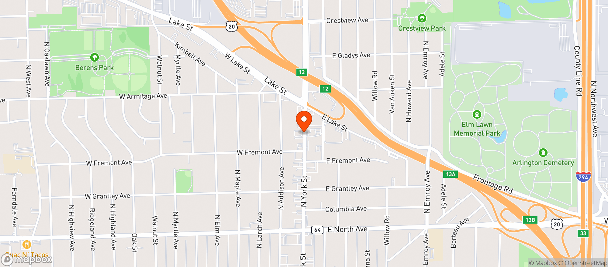 Map showing ELMHURST FOOD AND LIQUOR