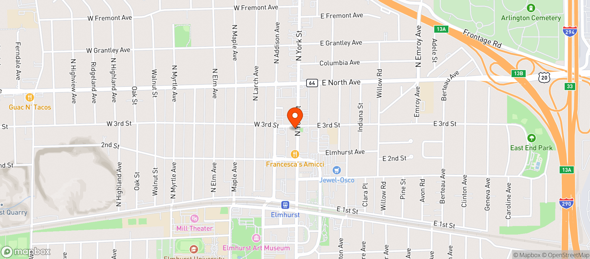 Map showing Pinot's Palette - Elmhurst