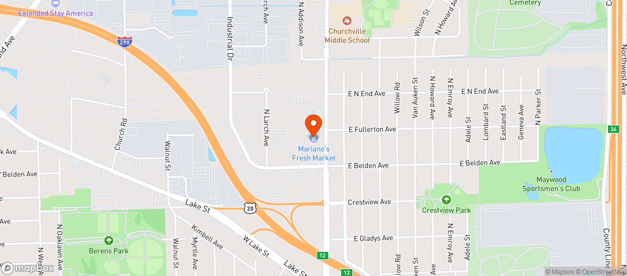 Map showing Roundys Chicago (531) - 00511 - Marianos - Elmhurst
