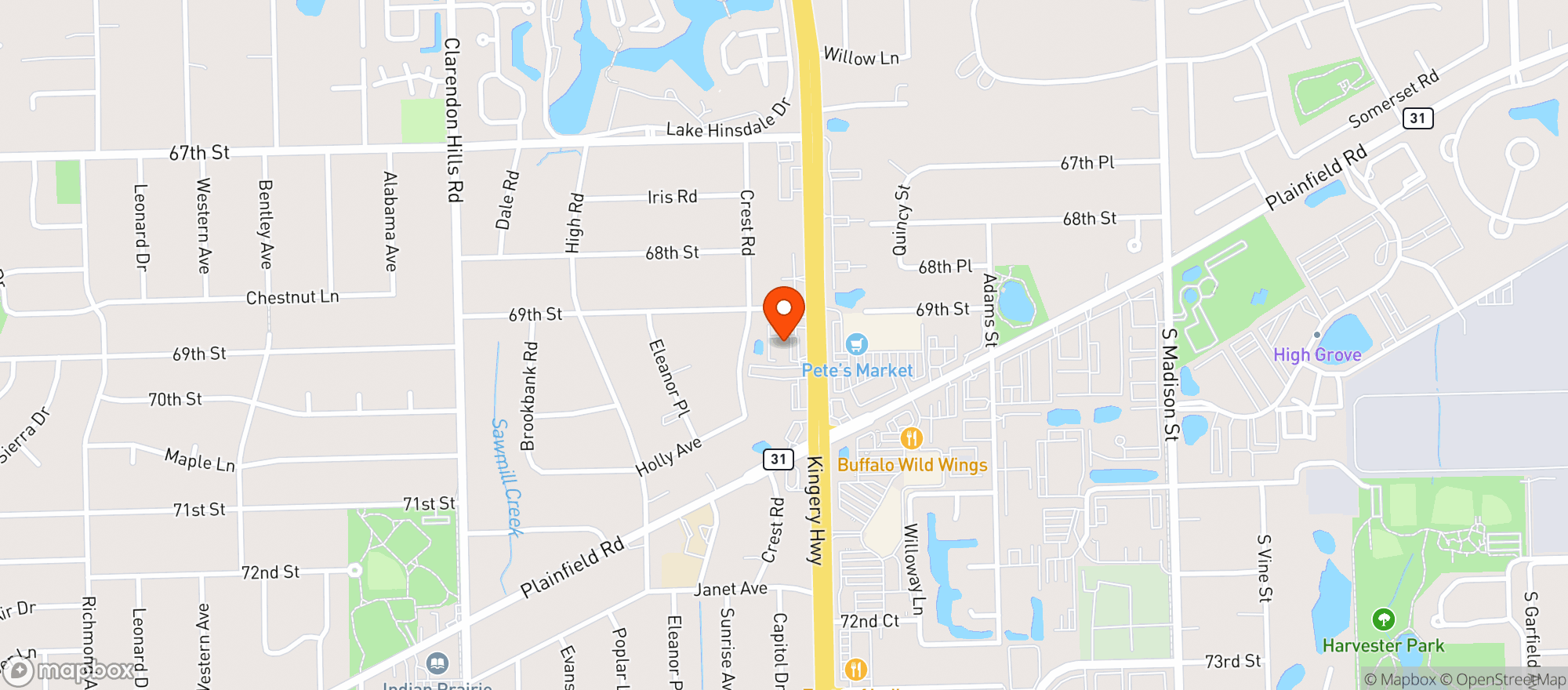 Map showing Binny's Beverage Depot