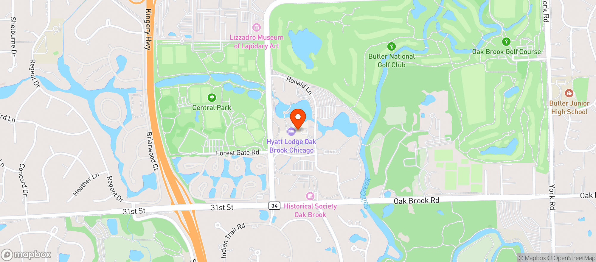 Map showing Hyatt Lodge Oak Brook