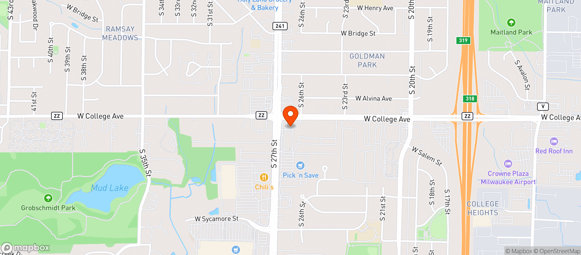 Map showing Kwik Trip #976-27th-oak Creek