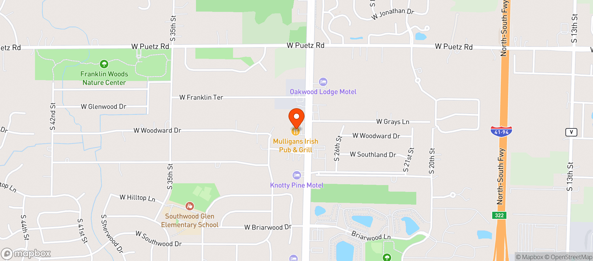Map showing Mulligans Irish Pub & Grill