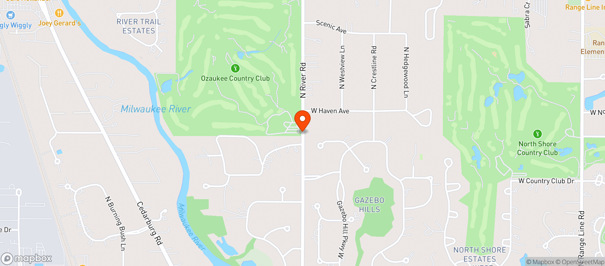 Map showing Ozaukee Country Club