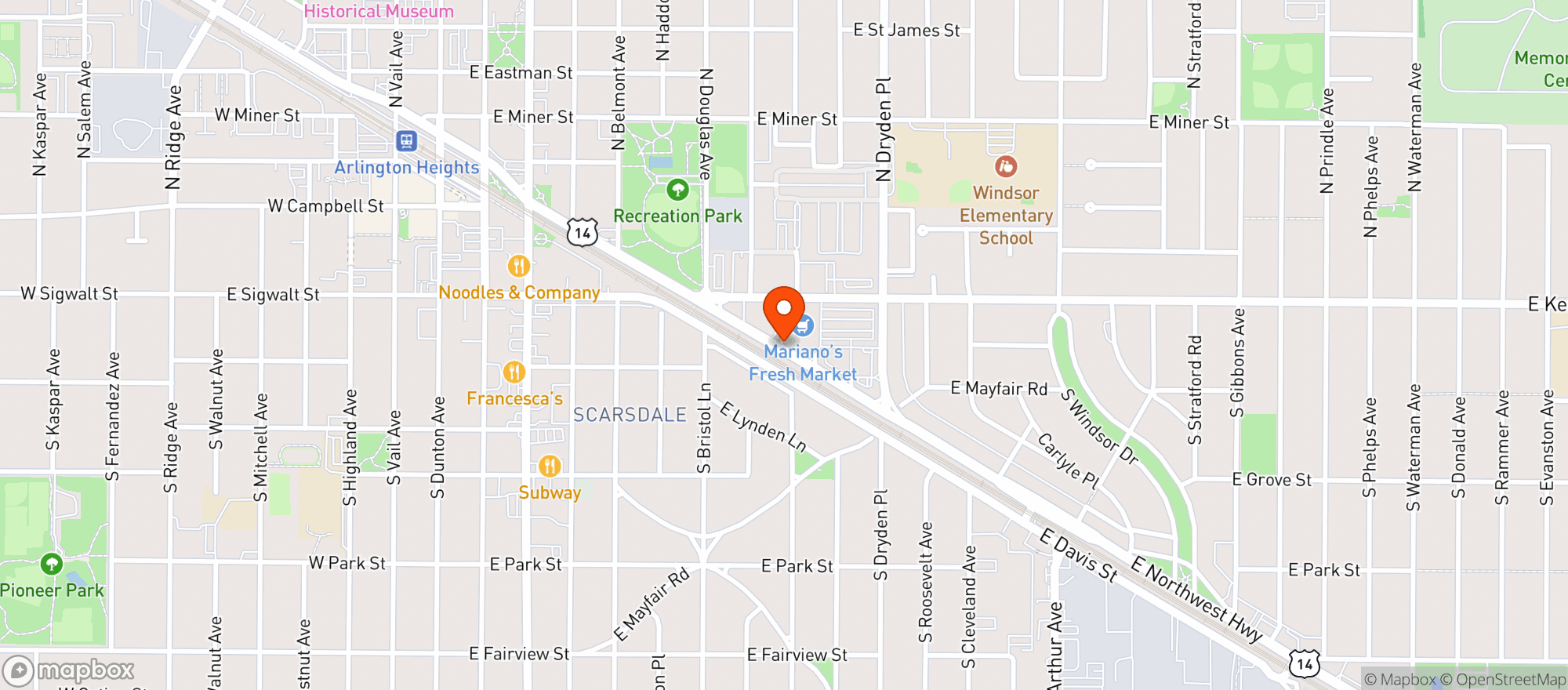 Map showing Roundys Chicago (531) - 00501 - Marianos - Arlington Heights