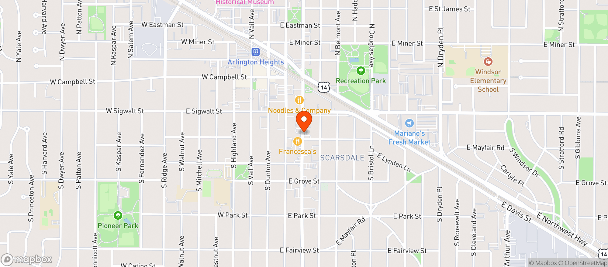 Map showing LYON S BEVERAGE DEPOT