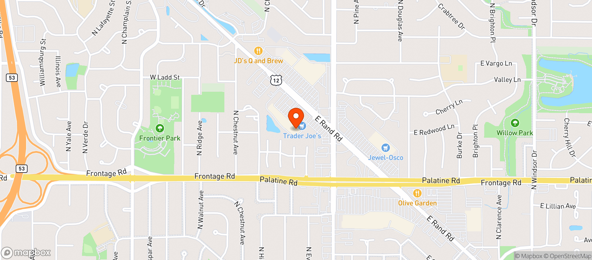 Map showing Binny's Arlington Heights