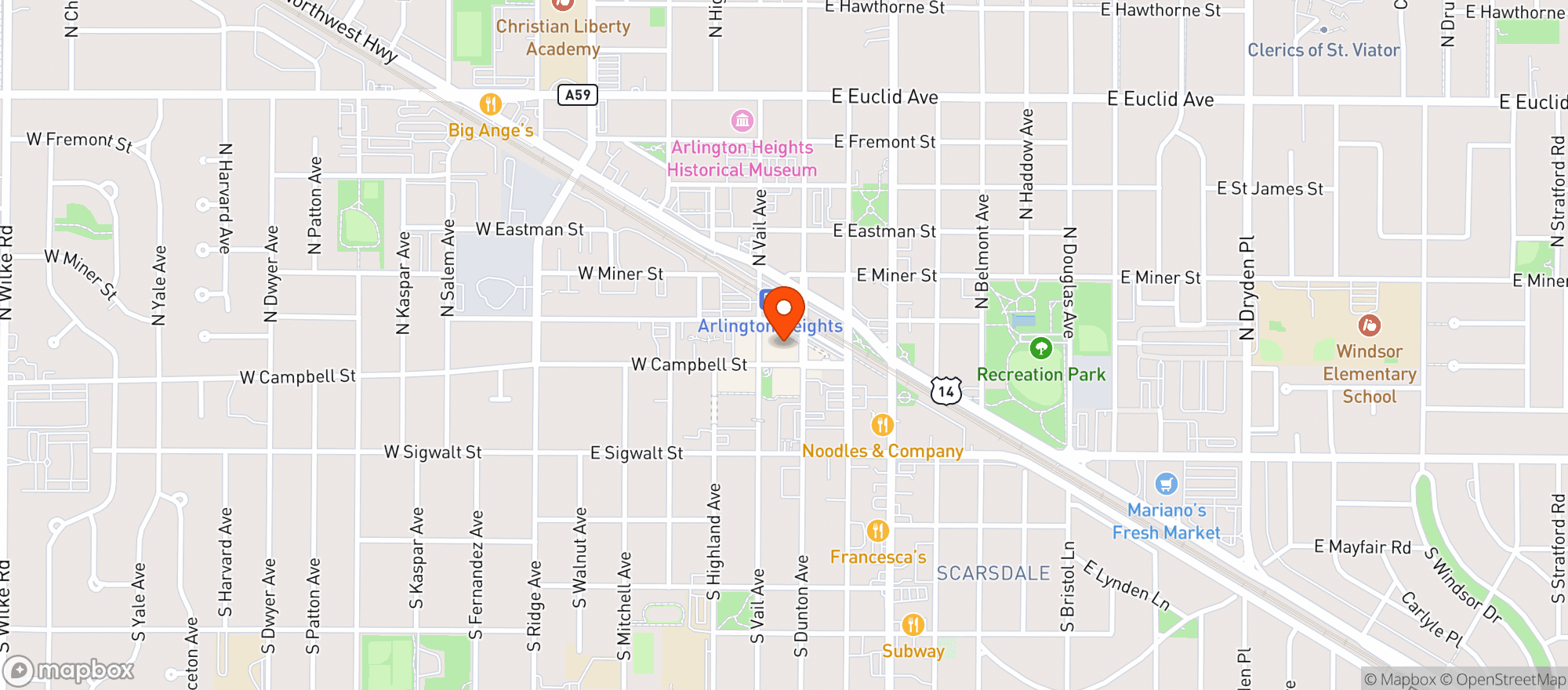 Map showing Bird S Nest Arlington Heights