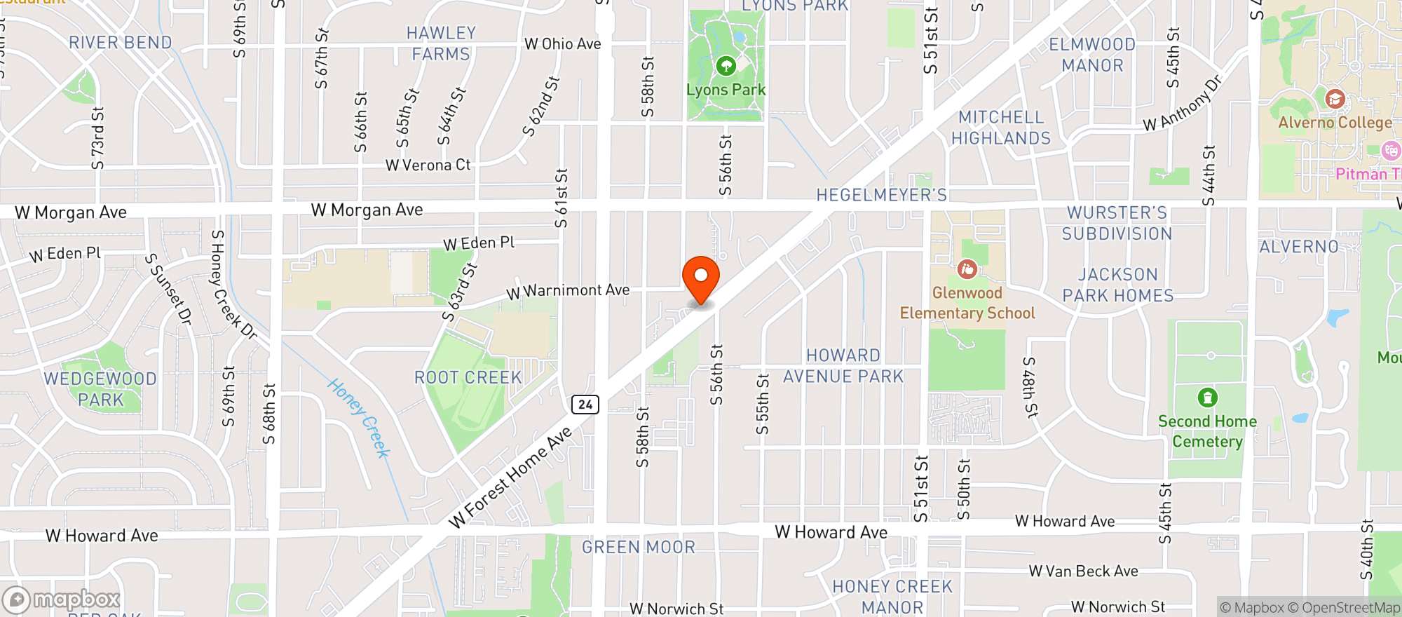 Map showing Forest Home Beer & Liquor