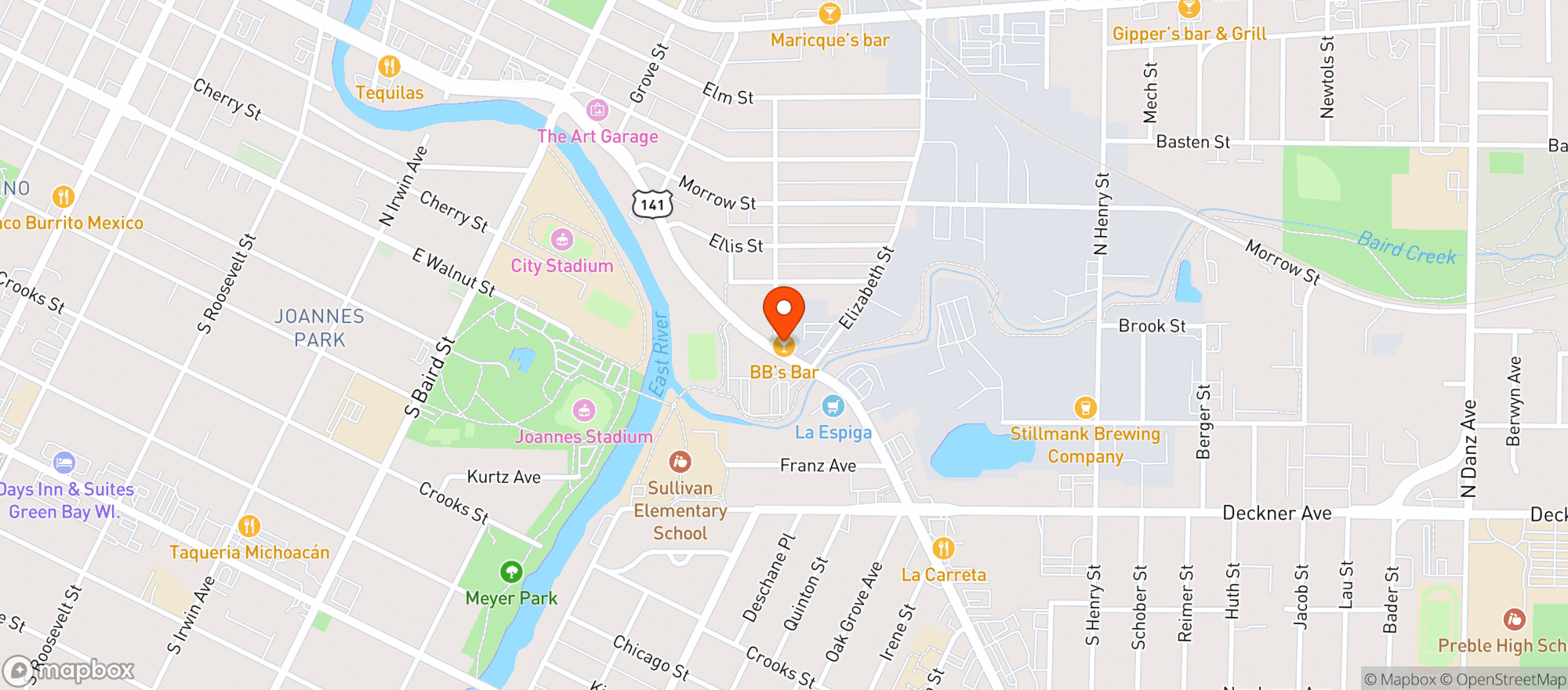 Map showing Bb S Bar Of Green Bay