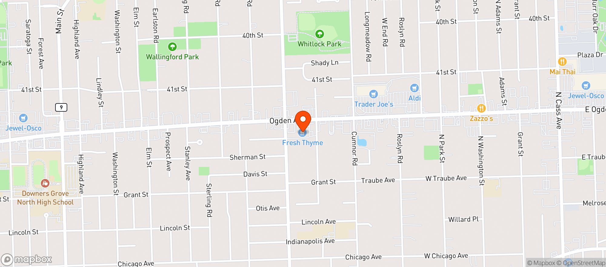 Map showing FRESH THYME - DOWNERS GROVE
