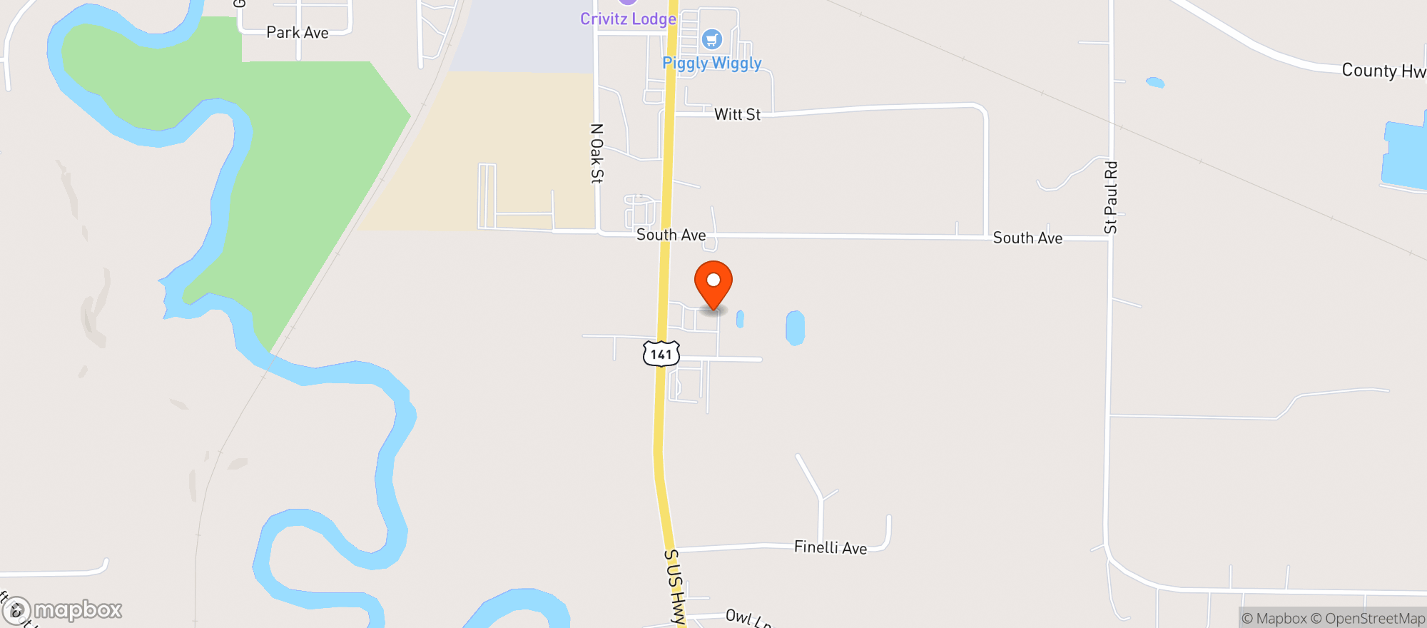 Map showing Kwik Trip #1101-Ush 141-Crivitz