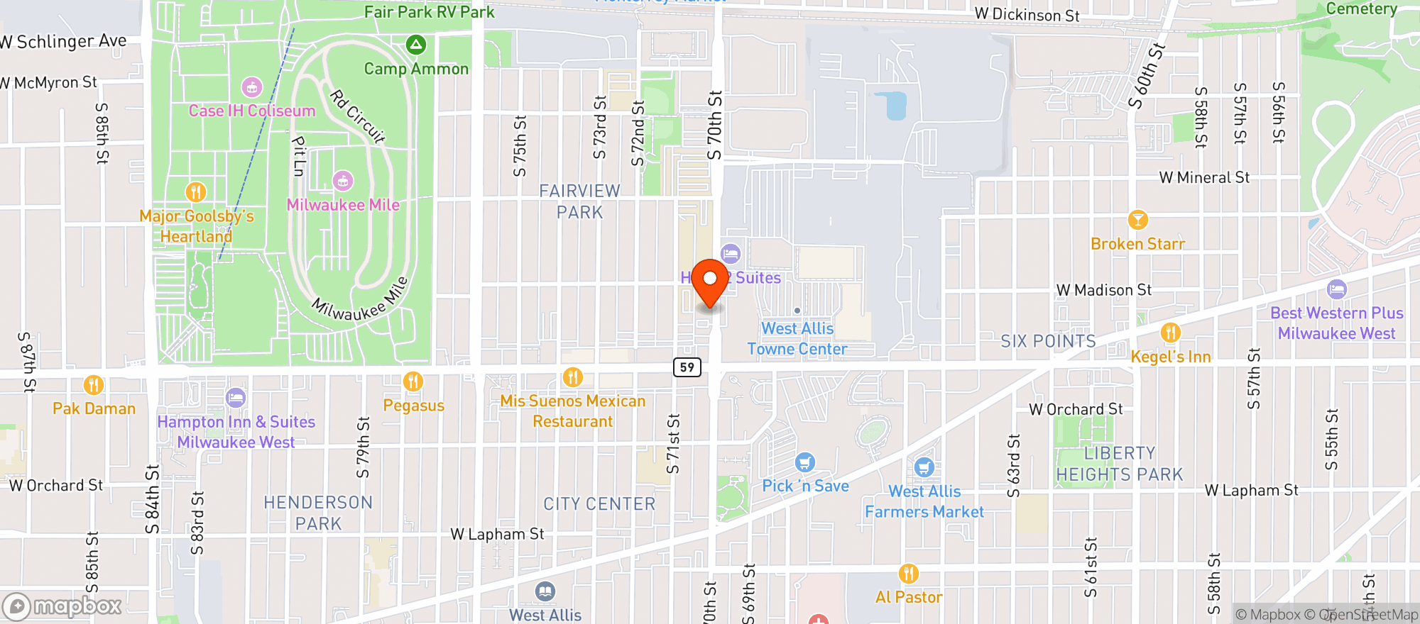 Map showing Boz's Sport's Bar