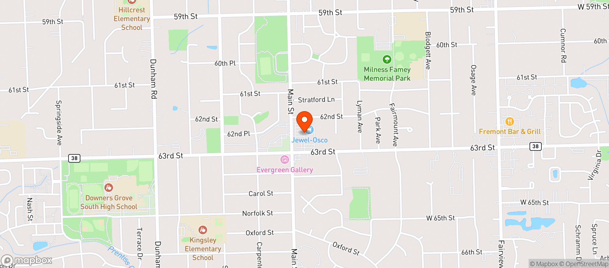Map showing Jewel Osco #4047- Downers