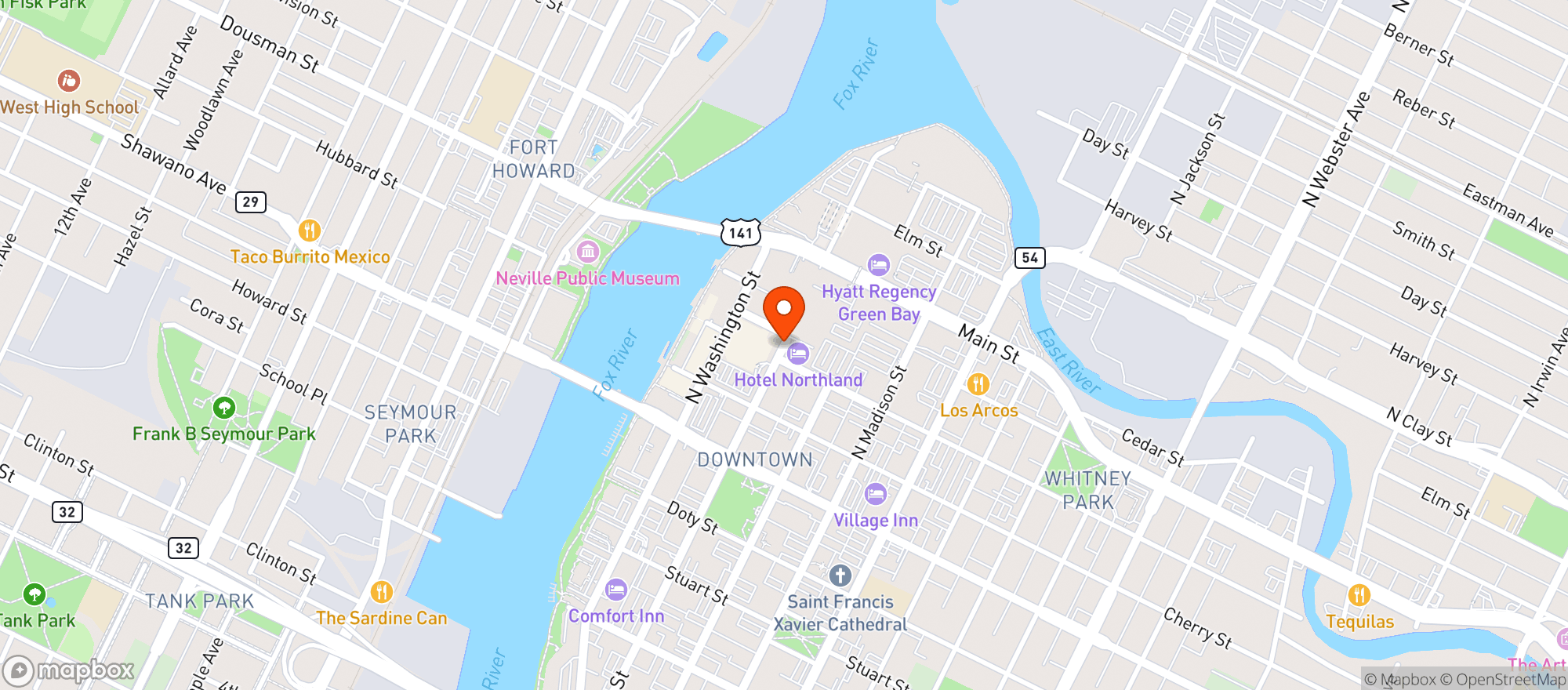 Map showing Hotel Northland