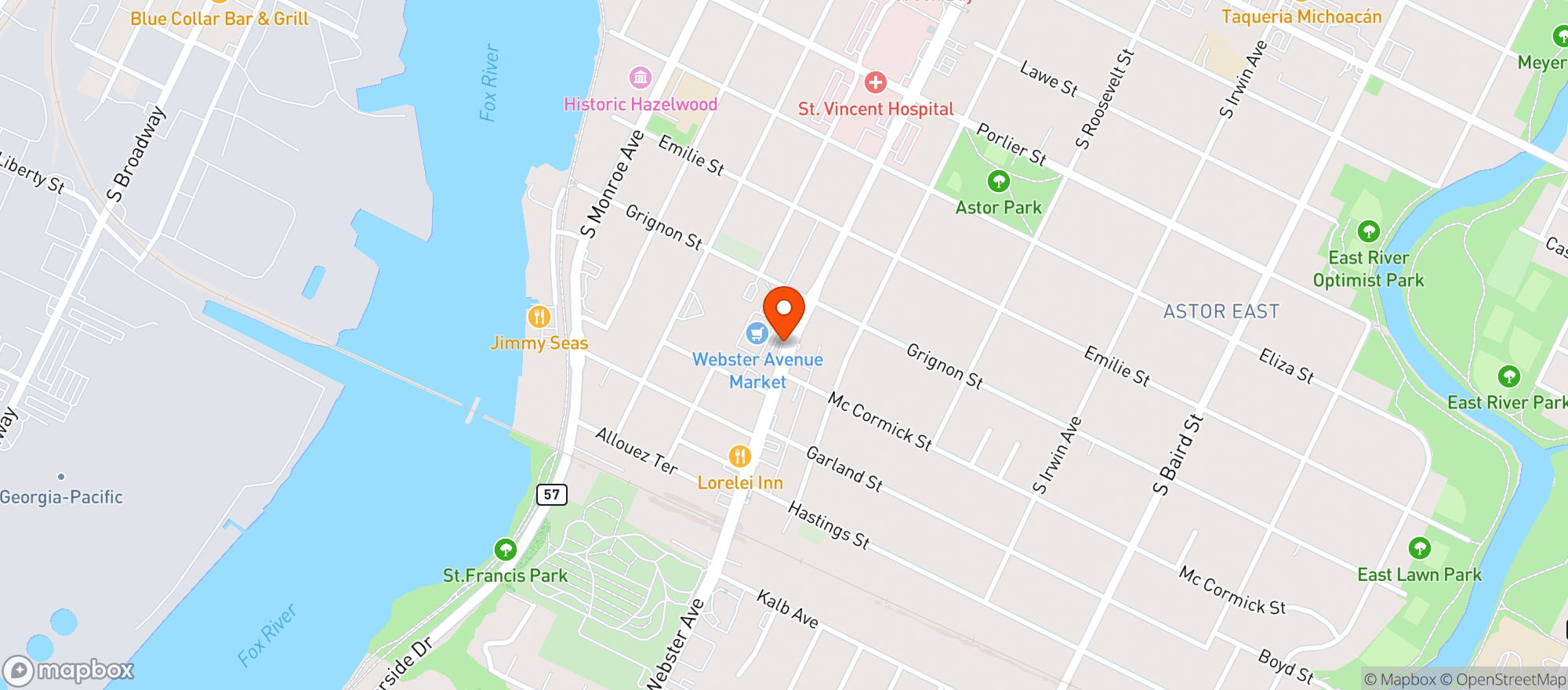 Map showing Webster Avenue Market