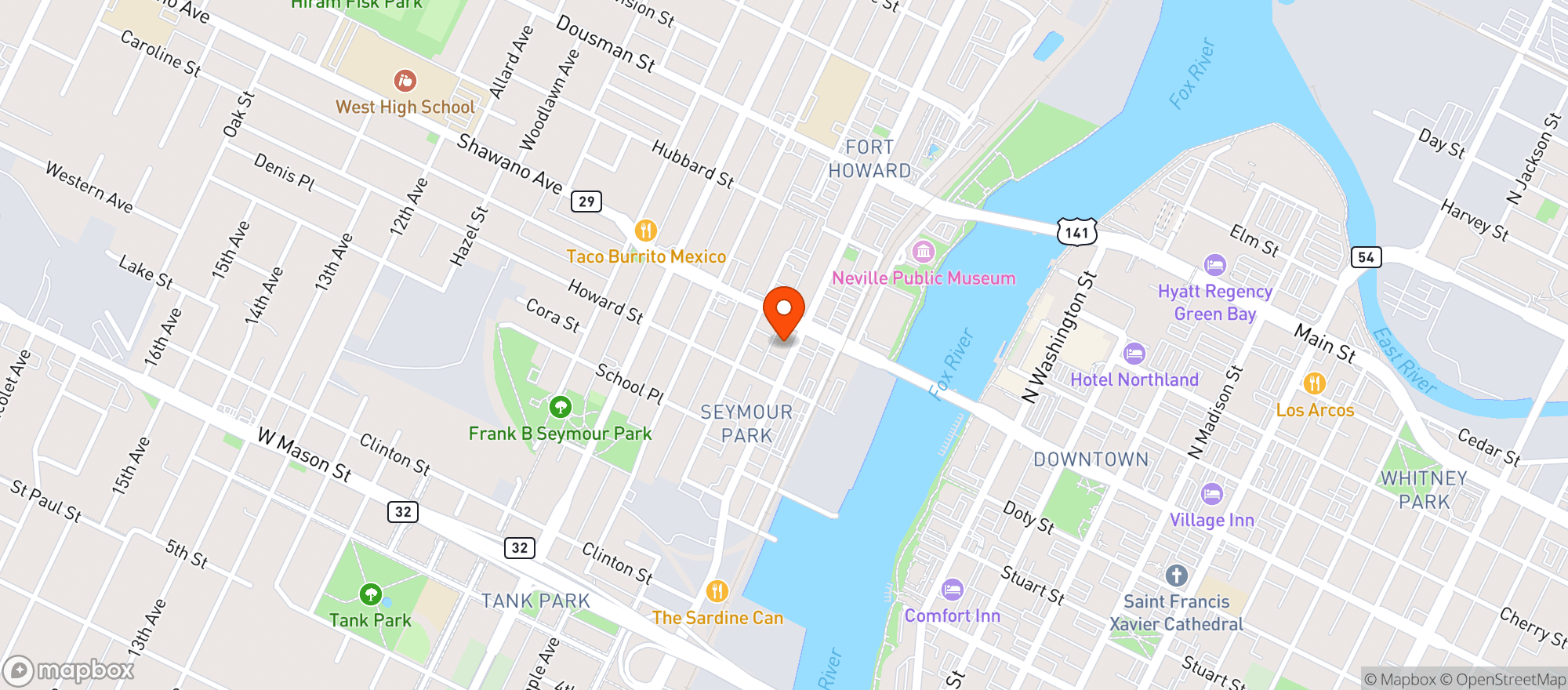 Map showing Jakes Pizza